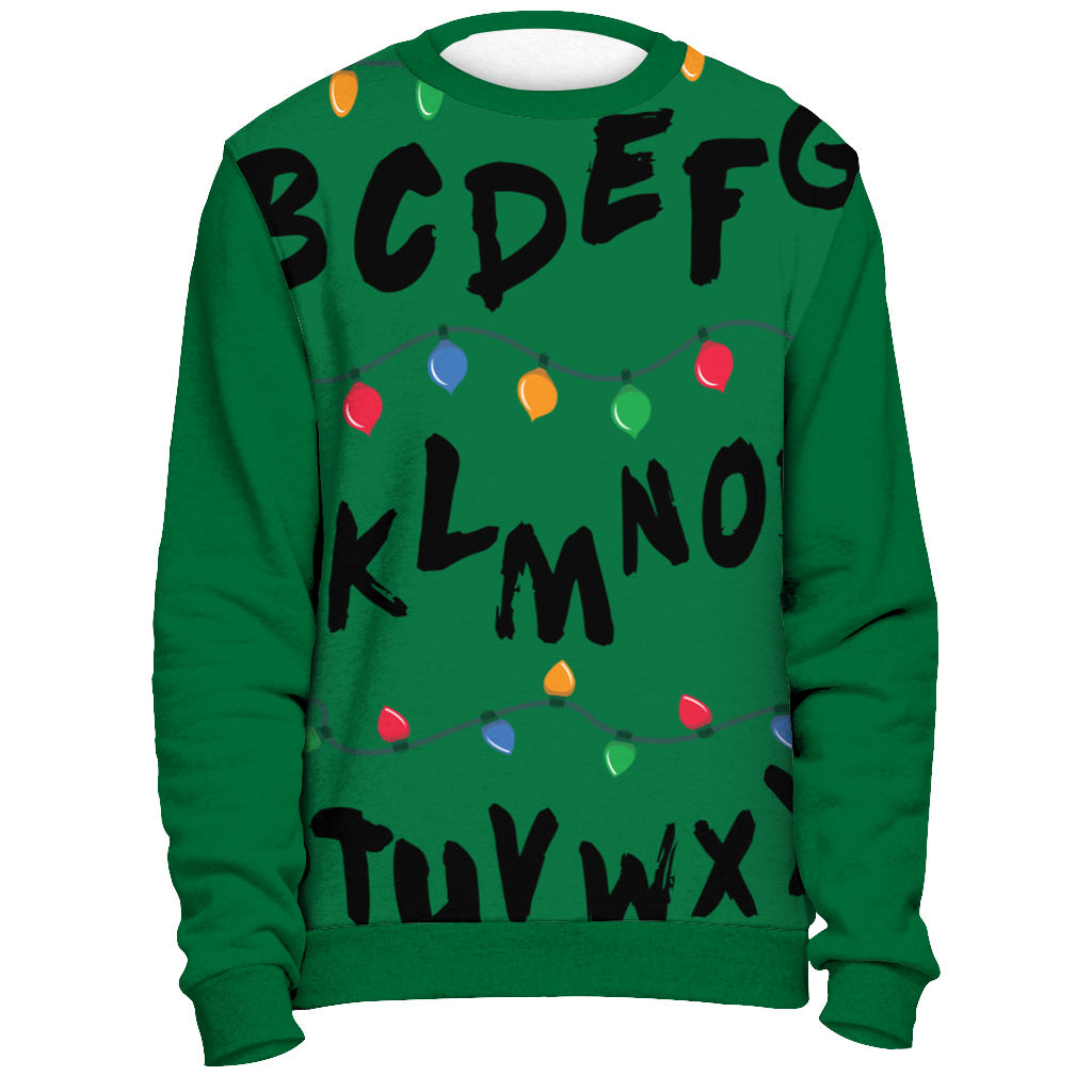 Alphabet Christmas Lights Stranger All Over Print Sweatshirt Sweater Kelly Green