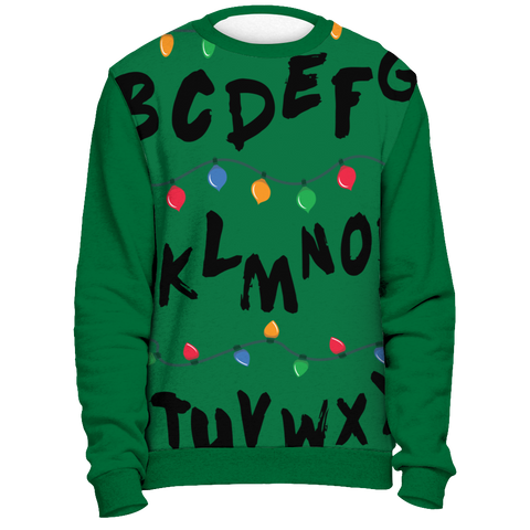Alphabet Christmas Lights Stranger All Over Print Sweatshirt Sweater Kelly Green