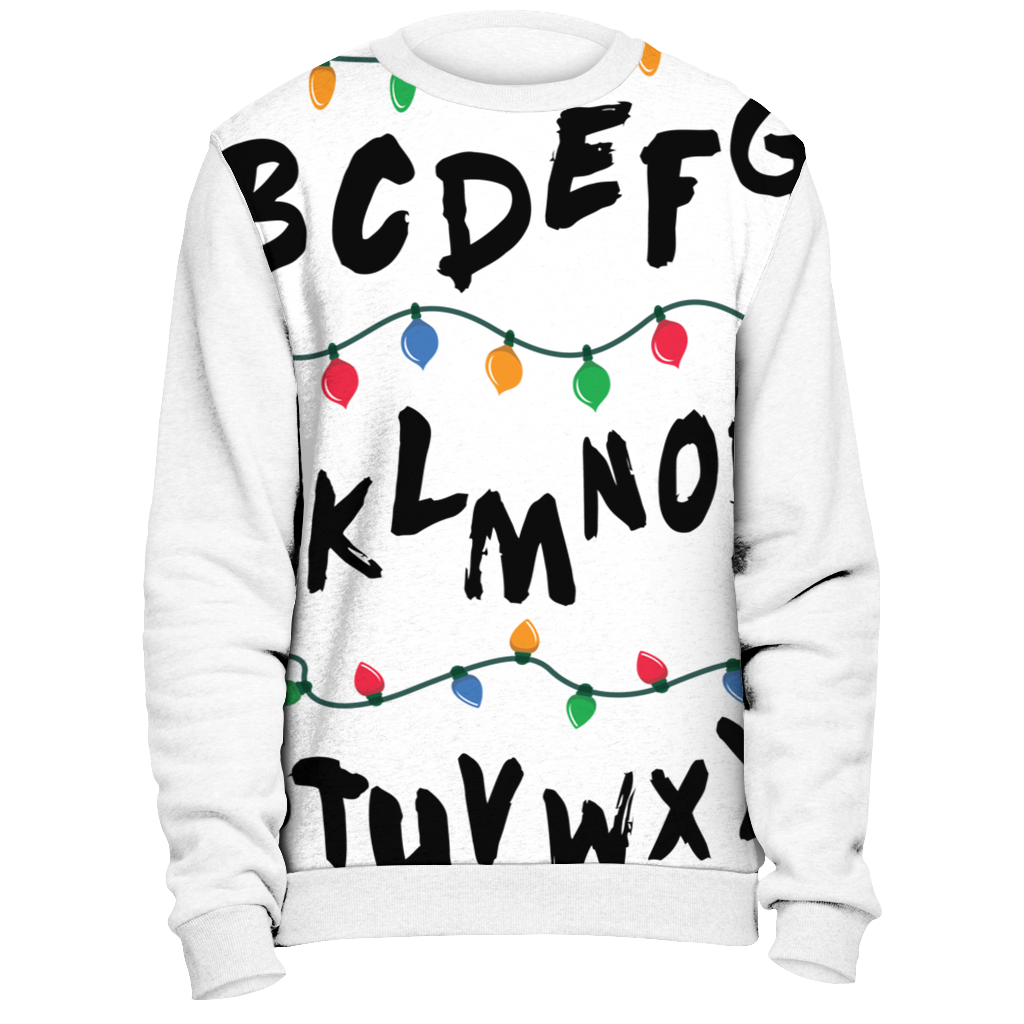 Alphabet Christmas Lights Stranger All Over Print Sweatshirt Sweater White Color