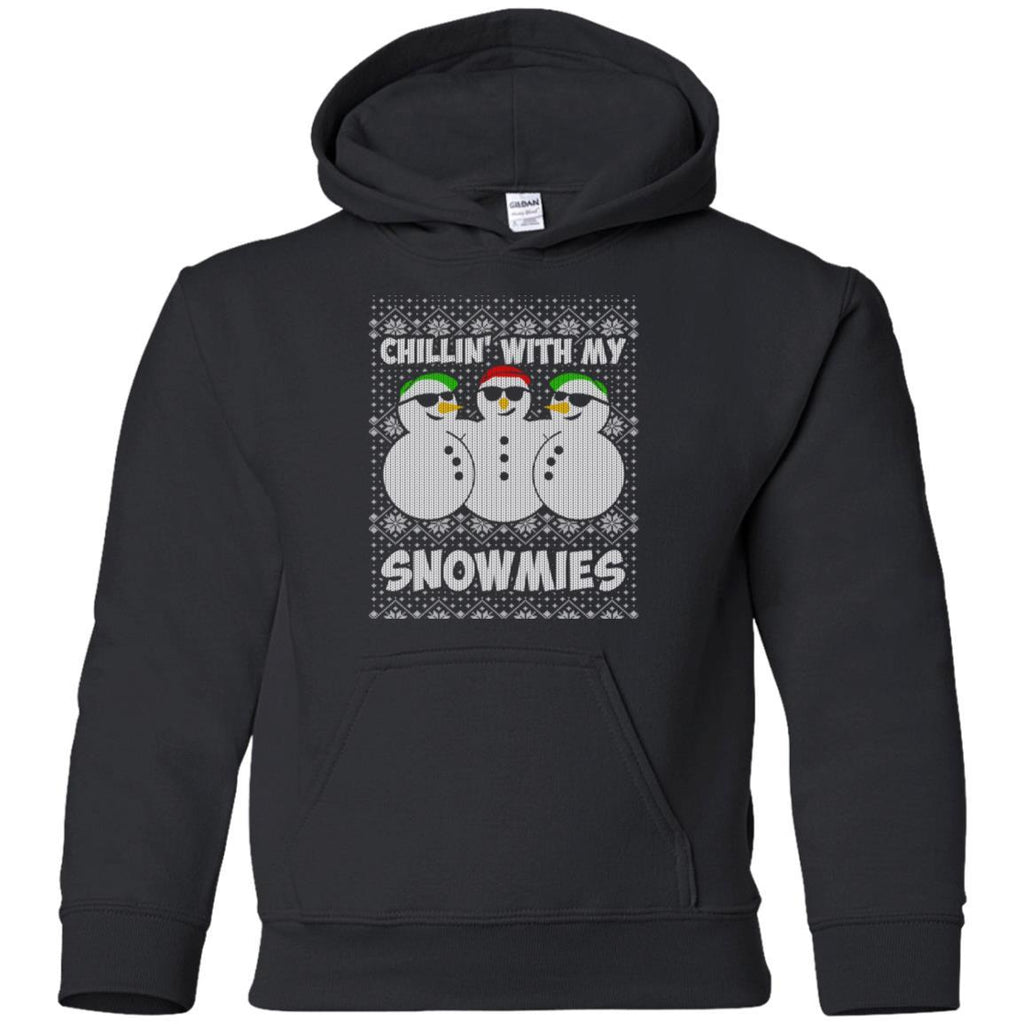 Chillin With My Snowmies Funny Ugly Christmas shirts G185B Gildan Youth Pullover Hoodie