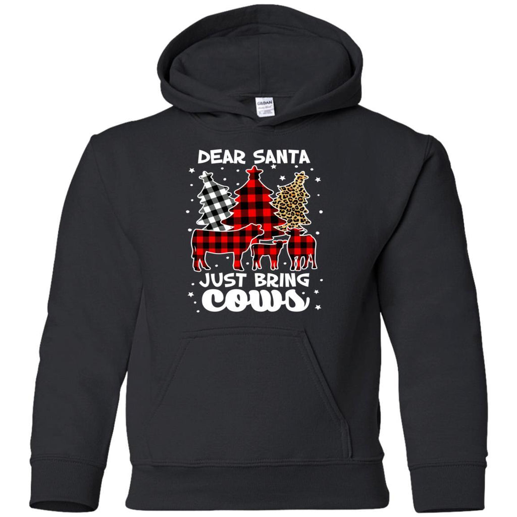 Dear Santa Just Bring Cows Christmas Buffalo Plaid Heifer shirts G185B Gildan Youth Pullover Hoodie