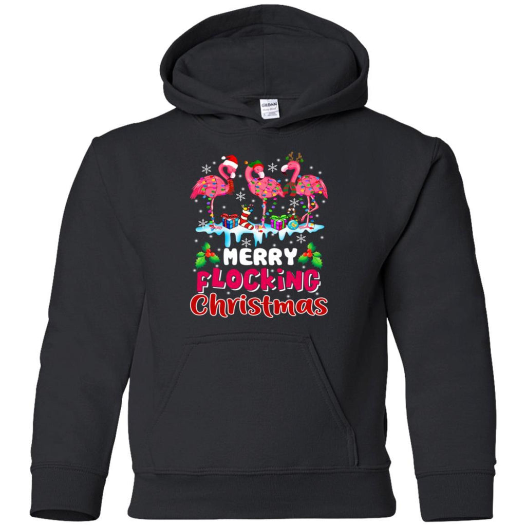 Merry Flocking Christmas Flamingo shirts G185B Gildan Youth Pullover Hoodie