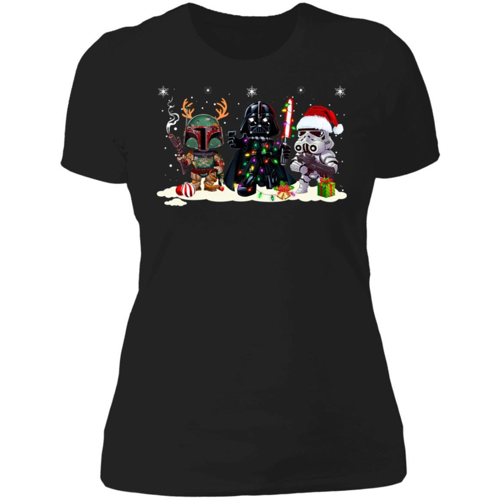 Boba Fett Darth Vader and Stormtrooper Santa Christmas Light shirts NL3900 Next Level Ladies' Boyfriend T-Shirt