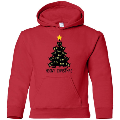 Meowy Cat Christmas Tree shirts funny meowy catmas G185B Gildan Youth Pullover Hoodie