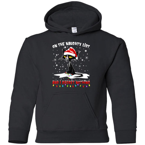 On The Naughty List And I Regret Nothing Black Cat Christmas shirts G185B Gildan Youth Pullover Hoodie
