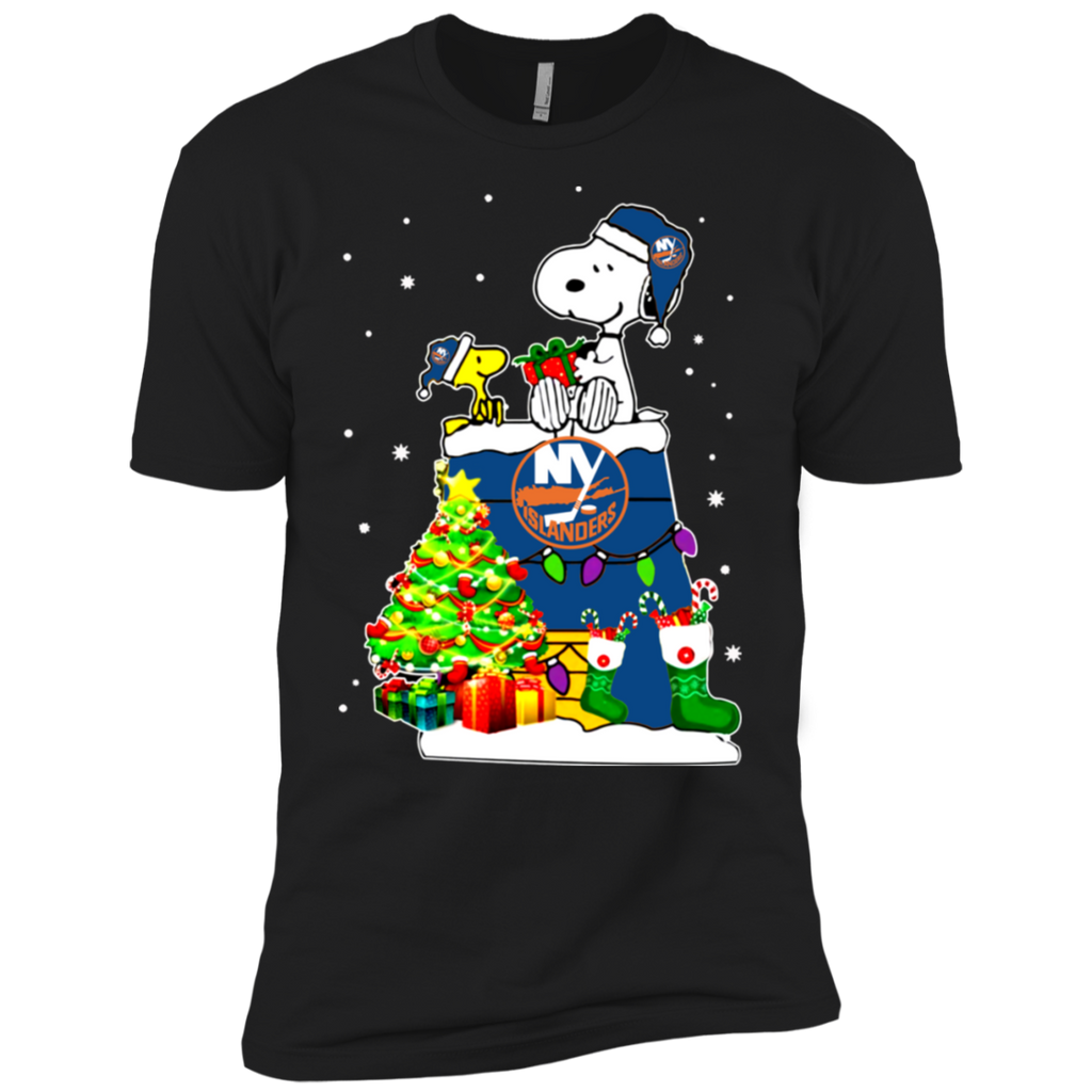 New York Islanders Snoopy & Woodstock Christmas Shirt NL3600 Next Level Premium Short Sleeve T-Shirt
