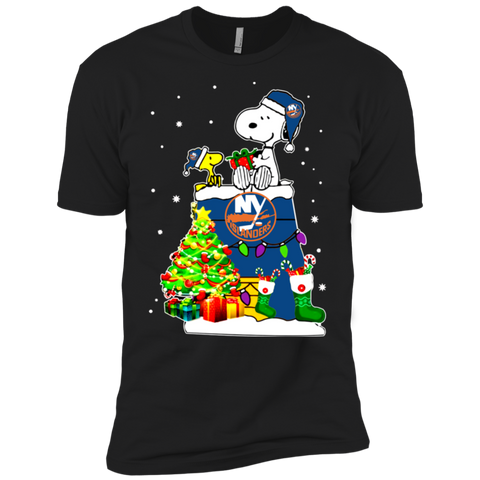 New York Islanders Snoopy & Woodstock Christmas Shirt NL3600 Next Level Premium Short Sleeve T-Shirt