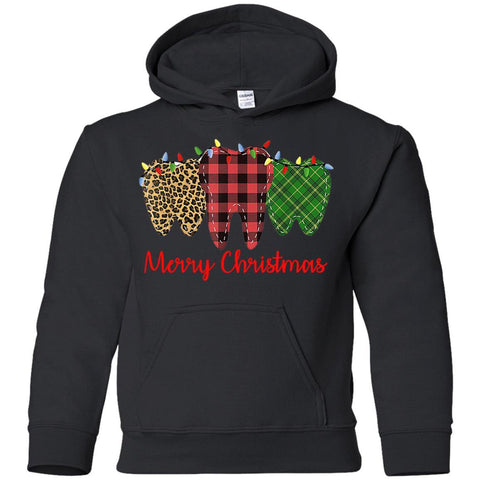 Merry Christmas Red Buffalo Plaid Leopart Green Tooth Lights shirts G185B Gildan Youth Pullover Hoodie