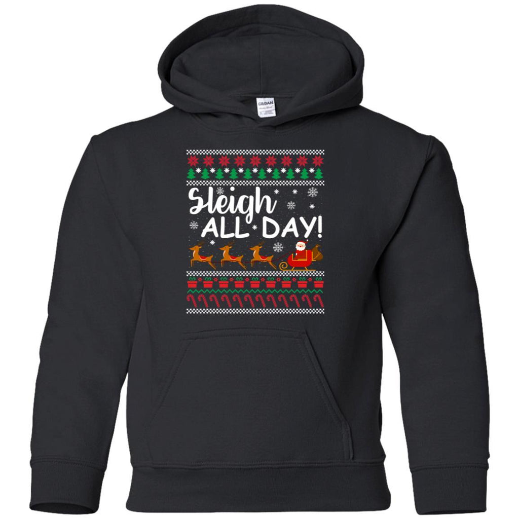 Sleigh All Day Ugly Christmas Sweater shirts G185B Gildan Youth Pullover Hoodie