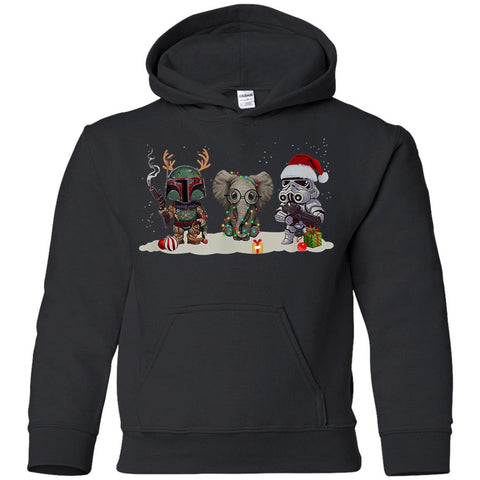 Boba Fett Elephant and Stormtrooper Santa Christmas Light shirts G185B Gildan Youth Pullover Hoodie