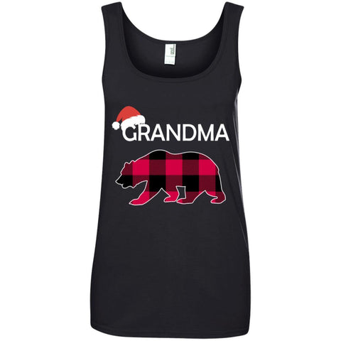 Grandma Bear Buffalo Plaid Christmas Shirts 882L Anvil Ladies' 100% Ringspun Cotton Tank Top