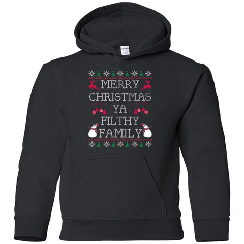 Merry Christmas Ya Filthy Family Ugly Christmas Sweater shirt G185B Gildan Youth Pullover Hoodie