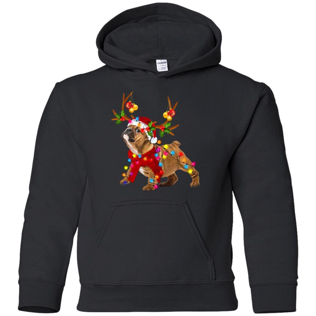 Santa Bulldog Gorgeous Reindeer Light Christmas Funny Shirts G185B Gildan Youth Pullover Hoodie