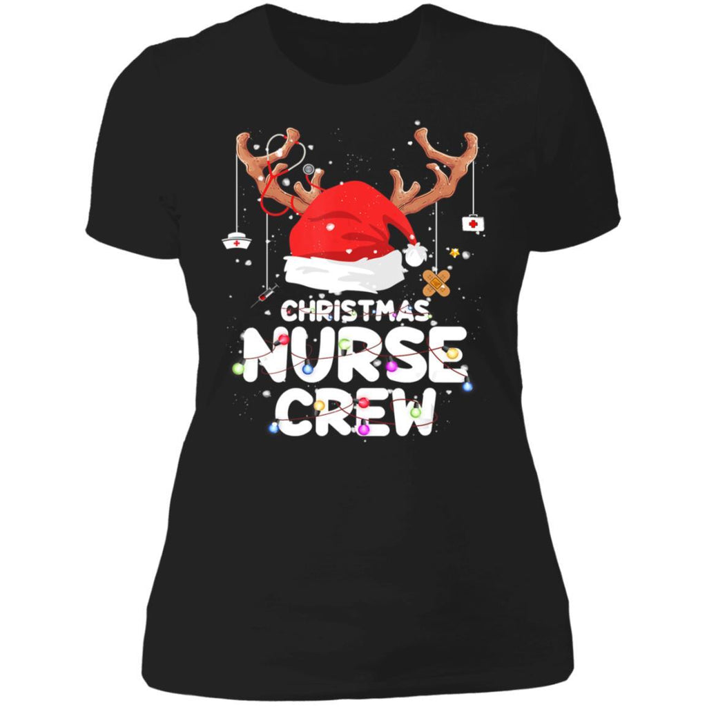 Christmas Nurse Crew Santa Hat Reindeer Lights shirts NL3900 Next Level Ladies' Boyfriend T-Shirt