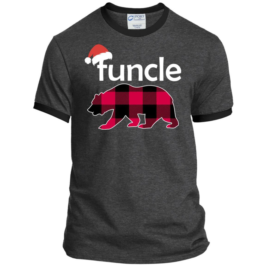 Funcle Bear Buffalo Plaid Christmas Shirts PC54R Port & Co. Ringer Tee