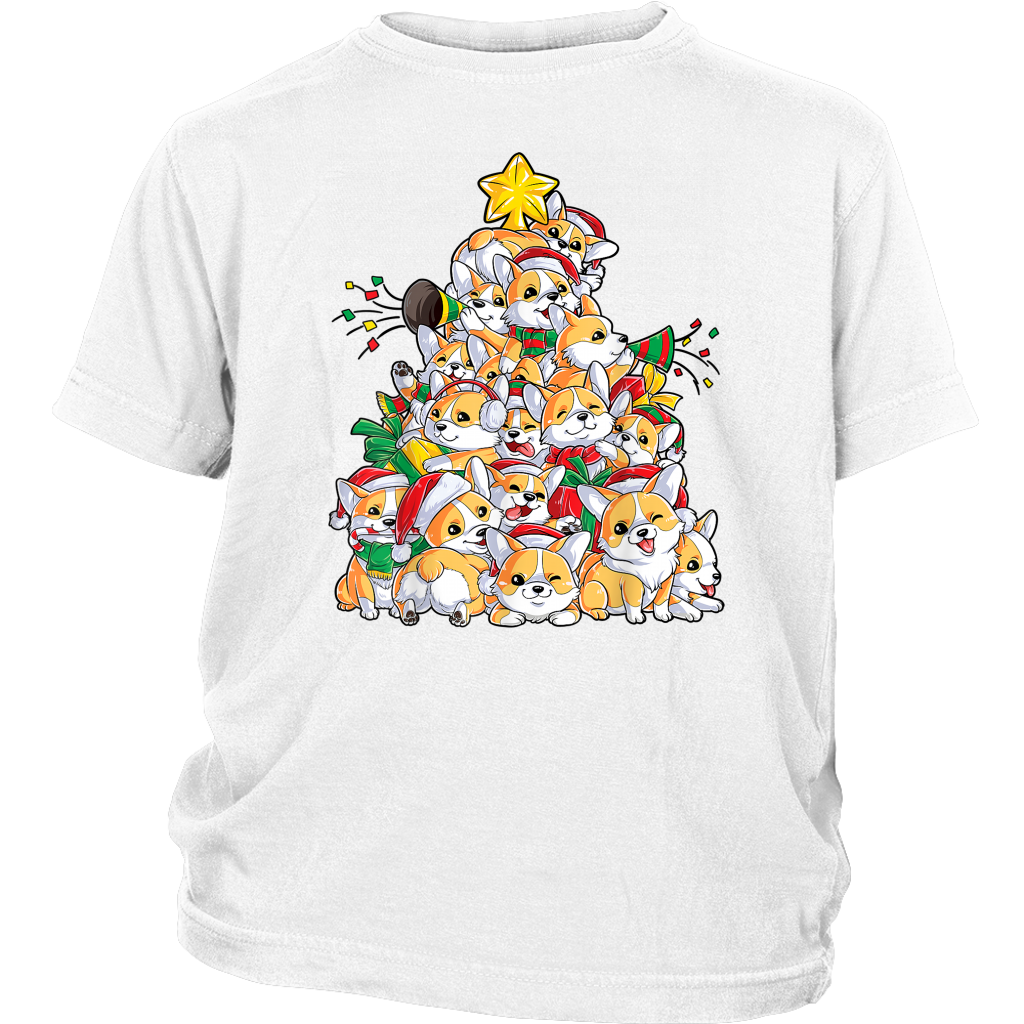 Cute Corgi Dog Christmas Tree Santa Merry Corgmas Lover shirts District Youth Shirt