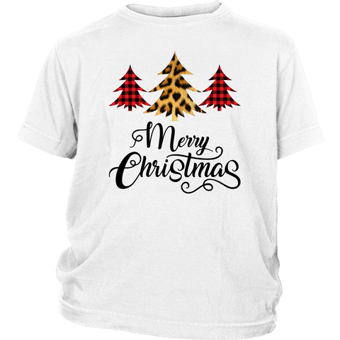 Merry Christmas Leopard Buffalo Plaid Pattern Christmas Tree Shirts District Youth Shirt