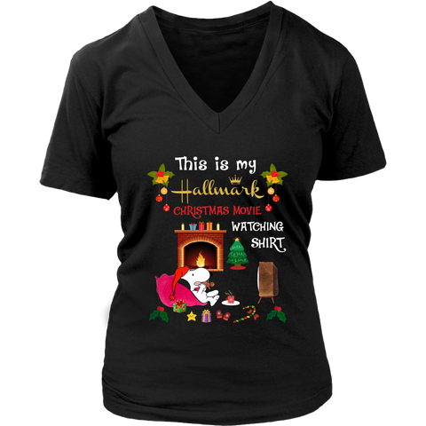 Snoopy This is My Hallmark Christmas Movie Watching Shirt District Womens V-Neck