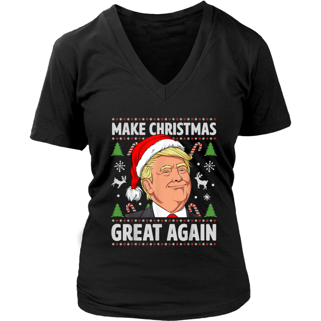 Make Christmas Great Again Funny Trump Ugly Christmas shirts District Womens V-Neck