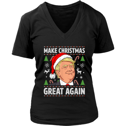 Make Christmas Great Again Funny Trump Ugly Christmas shirts District Womens V-Neck