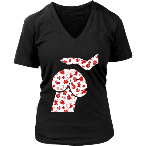 Head Dachshund Dog Christmas Pattern Shirts District Womens V-Neck