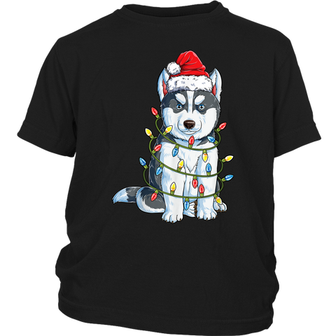 Funny Siberian Husky Santa Christmas Tree Lights shirts District Youth Shirt
