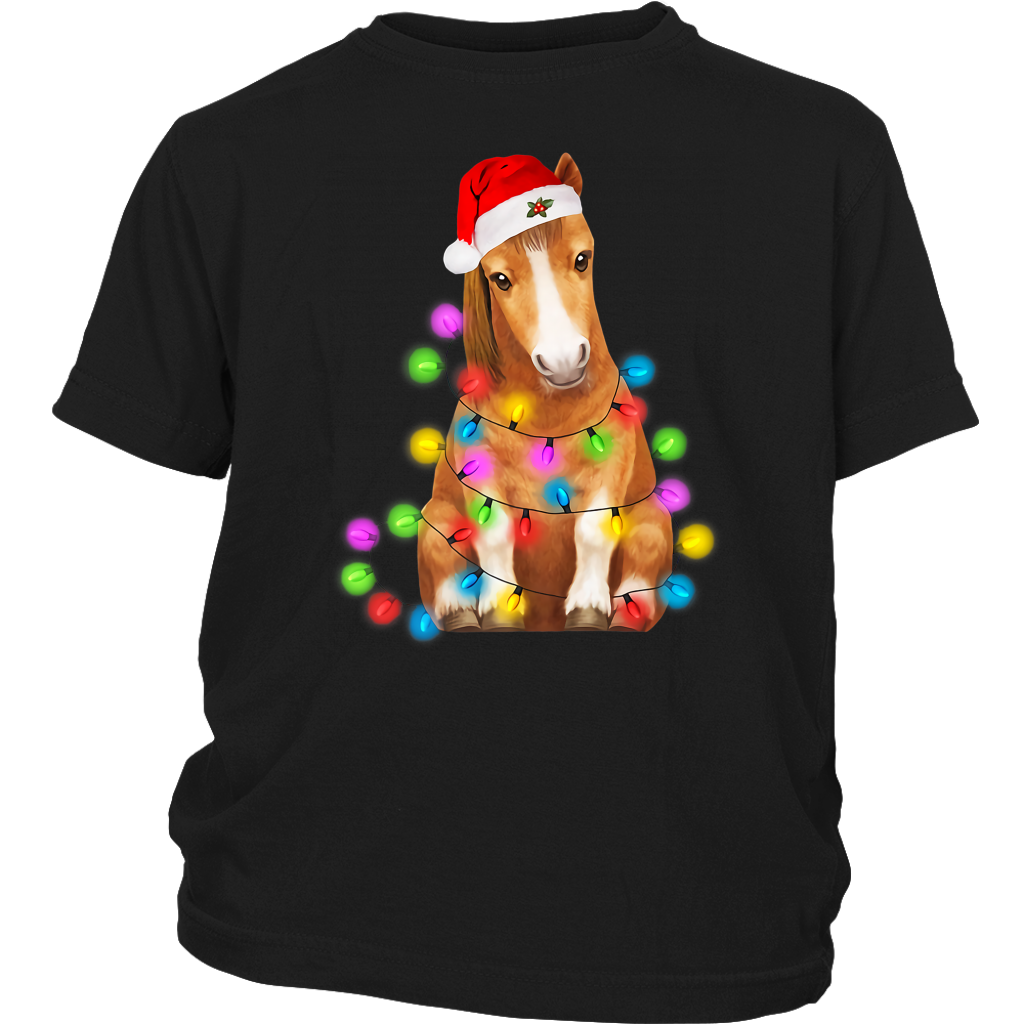 Funny Horse Christmas Lights Horse Santa shirts District Youth Shirt