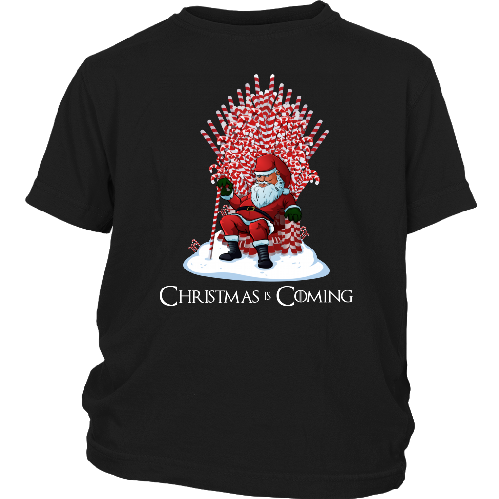 Christmas Is Coming Santa Claus Candy Cane Throne Shirt District Youth Shirt