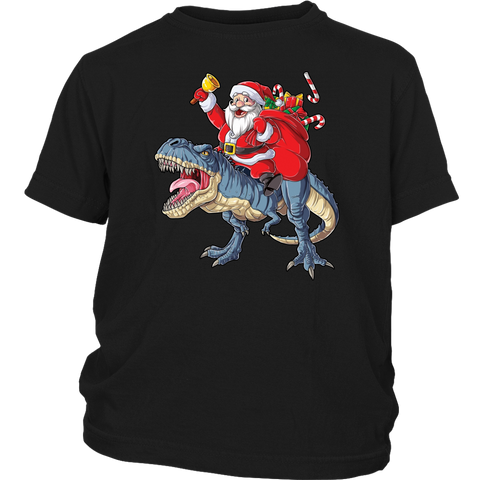 Santa Riding Dinosaur T Rex Ringing Bell Christmas Xmas Funny Shirt District Youth Shirt
