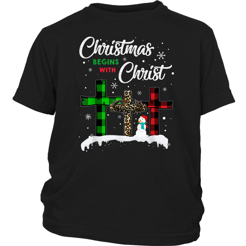 Christmas Begins With Christ Jesus Snowman shirts District Youth Shirt