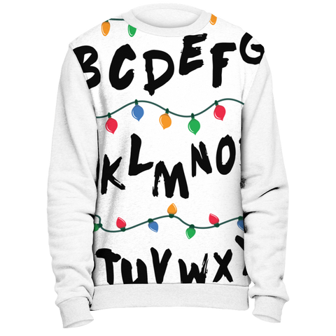 Alphabet Christmas Lights Stranger All Over Print Sweatshirt Sweater White Color