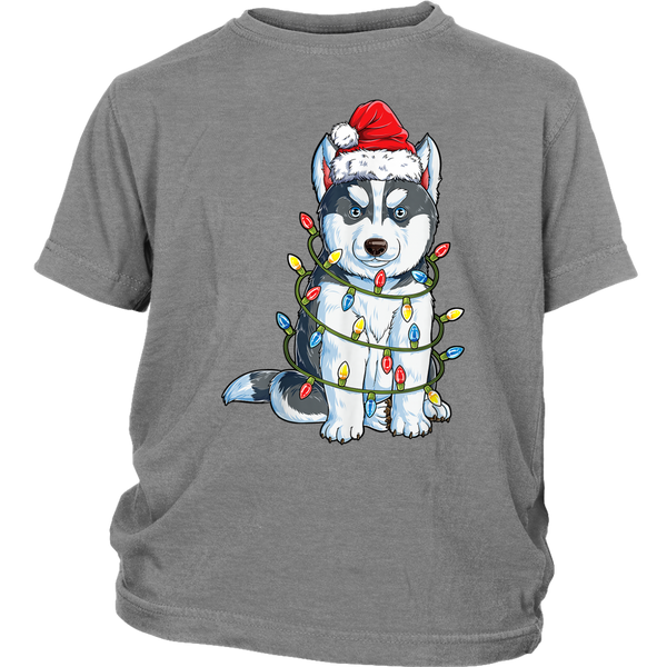 Funny Siberian Husky Santa Christmas Tree Lights shirts District Youth Shirt