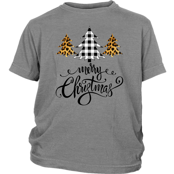 Merry Christmas Buffalo Leopard Plaid Tree Script shirts District Youth Shirt