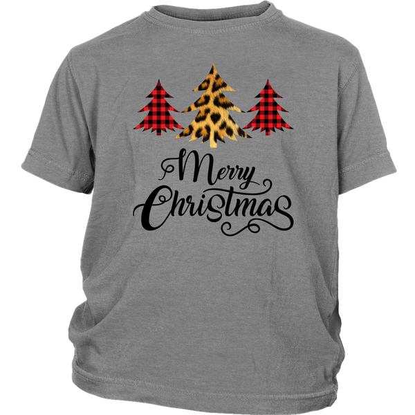 Merry Christmas Leopard Buffalo Plaid Pattern Christmas Tree Shirts District Youth Shirt