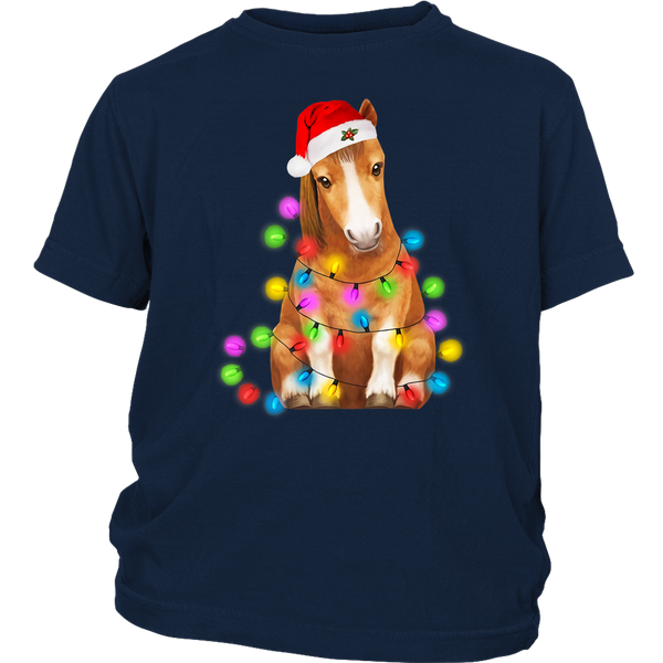 Funny Horse Christmas Lights Horse Santa shirts District Youth Shirt