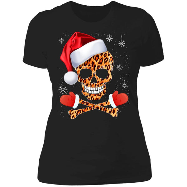 Skull Santa Hat Leopard Plaid Funny Christmas shirts NL3900 Next Level Ladies' Boyfriend T-Shirt