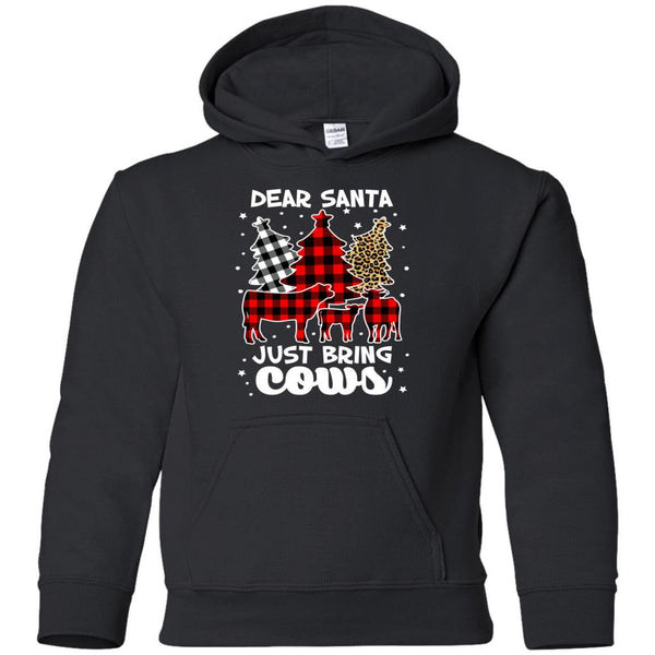 Dear Santa Just Bring Cows Christmas Buffalo Plaid Heifer shirts G185B Gildan Youth Pullover Hoodie