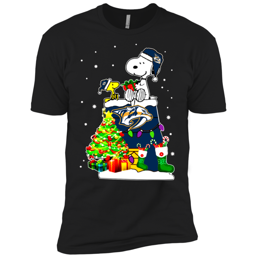 Nashville Predators Snoopy & Woodstock Christmas Shirt NL3600 Next Level Premium Short Sleeve T-Shirt