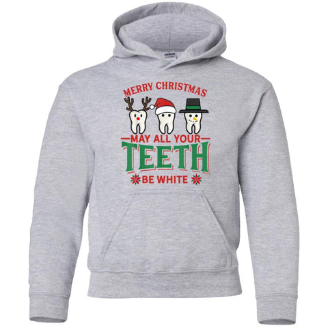 Merry Christmas May All Your Teeth Be White Dental shirts G185B Gildan Youth Pullover Hoodie