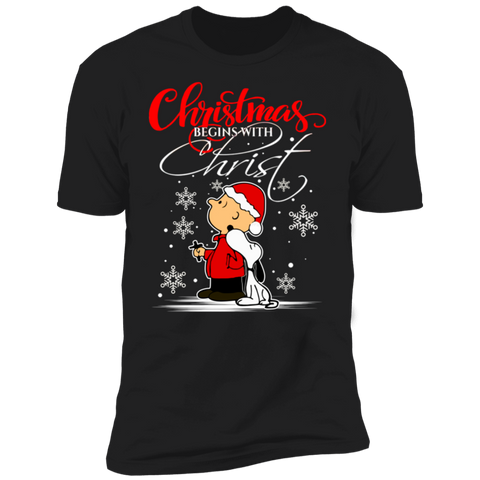 Snoopy Christmas Begins With Christ shirt NL3600 Next Level Premium Short Sleeve T-Shirt
