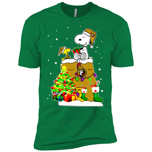 Ottawa Senators Snoopy & Woodstock Christmas Shirt NL3600 Next Level Premium Short Sleeve T-Shirt