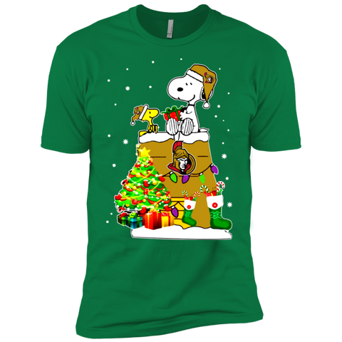 Ottawa Senators Snoopy & Woodstock Christmas Shirt NL3600 Next Level Premium Short Sleeve T-Shirt