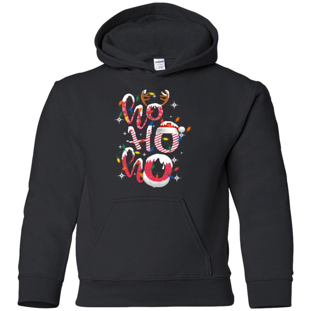 HoHoHo Reindeer Candy Christmas Lights Santa Hat shirts G185B Gildan Youth Pullover Hoodie