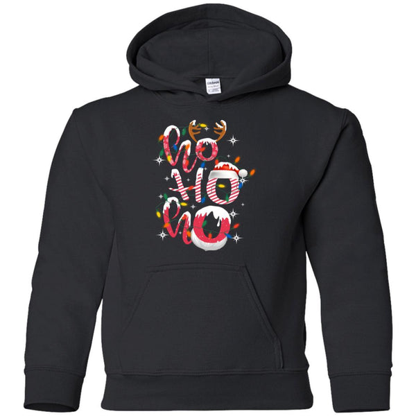 HoHoHo Reindeer Candy Christmas Lights Santa Hat shirts G185B Gildan Youth Pullover Hoodie