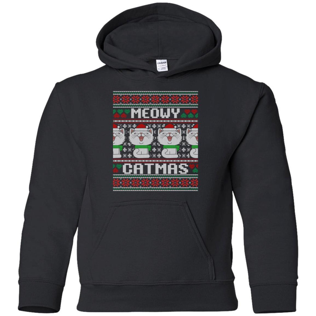 Meowy Catmas Ugly Christmas Sweater Funny Cat shirts G185B Gildan Youth Pullover Hoodie
