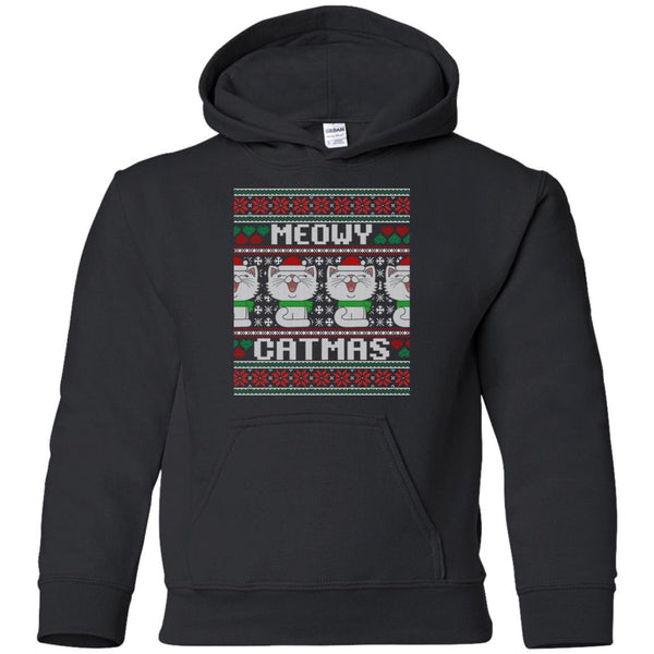 Meowy Catmas Ugly Christmas Sweater Funny Cat shirts G185B Gildan Youth Pullover Hoodie