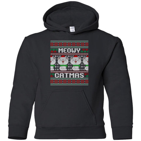 Meowy Catmas Ugly Christmas Sweater Funny Cat shirts G185B Gildan Youth Pullover Hoodie