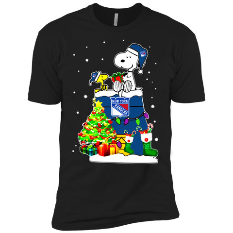 New York Rangers Snoopy & Woodstock Christmas Shirt NL3600 Next Level Premium Short Sleeve T-Shirt