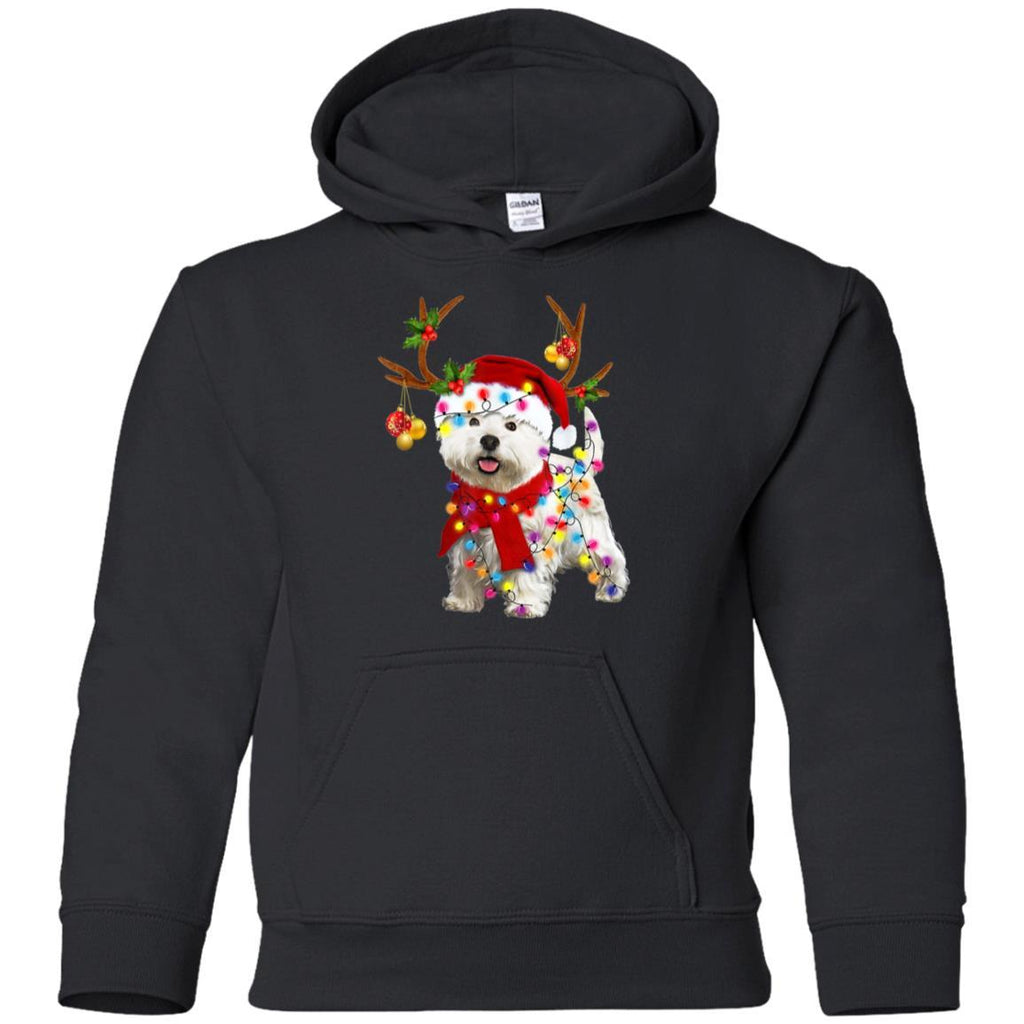 Santa Westie Dog Gorgeous Reindeer Light Christmas shirts G185B Gildan Youth Pullover Hoodie
