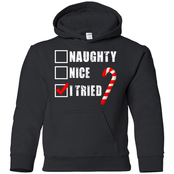Naughty Nice I Tried Funny Christmas Shirts G185B Gildan Youth Pullover Hoodie